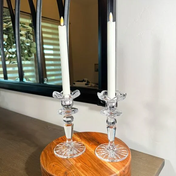 Elegant Clear Crystal Taper Candle Holders — Pair - Picture 1 of 14